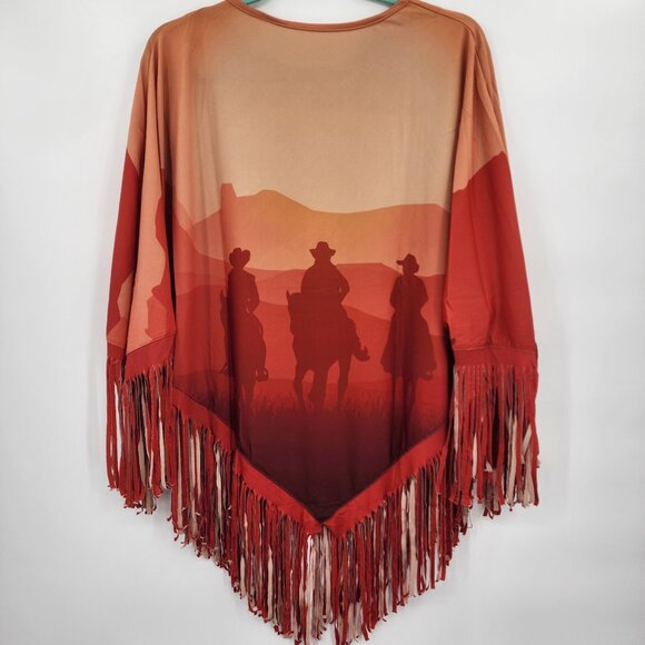 MONTANA WEST Cowboy Graphic Faux Suede Fringed Poncho OS NWT - Picture 5 of 7